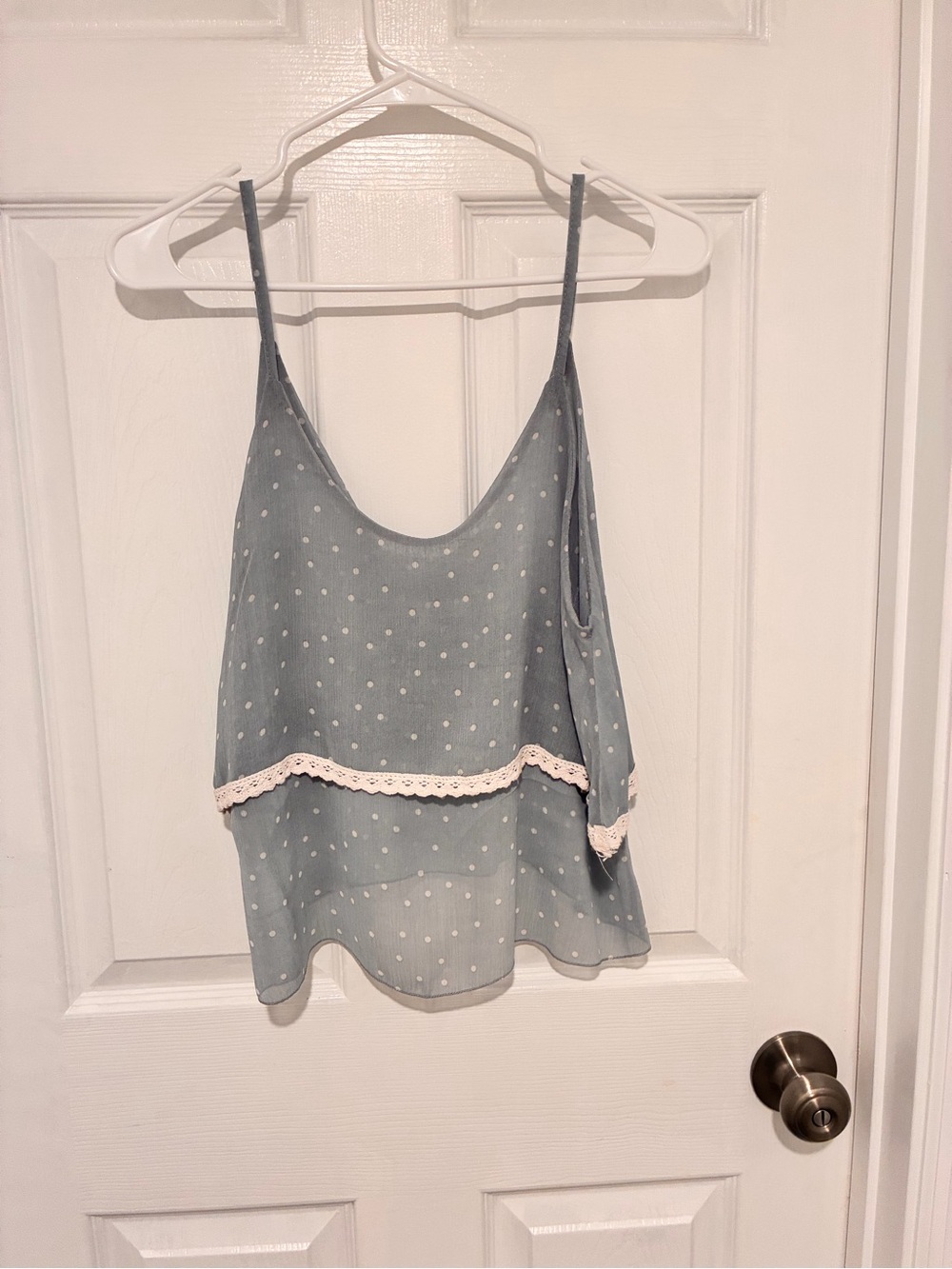 Light Blue Polka Dot Crochet-Trim Cami Top